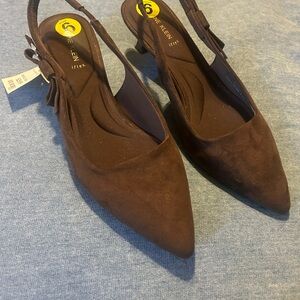 Calvin Klein Dark Brown Suede-like Slingback Heels